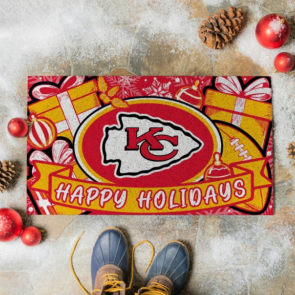 Kansas City Chiefs 28" x 16" Happy Holidays Christmas Turf Door Mat