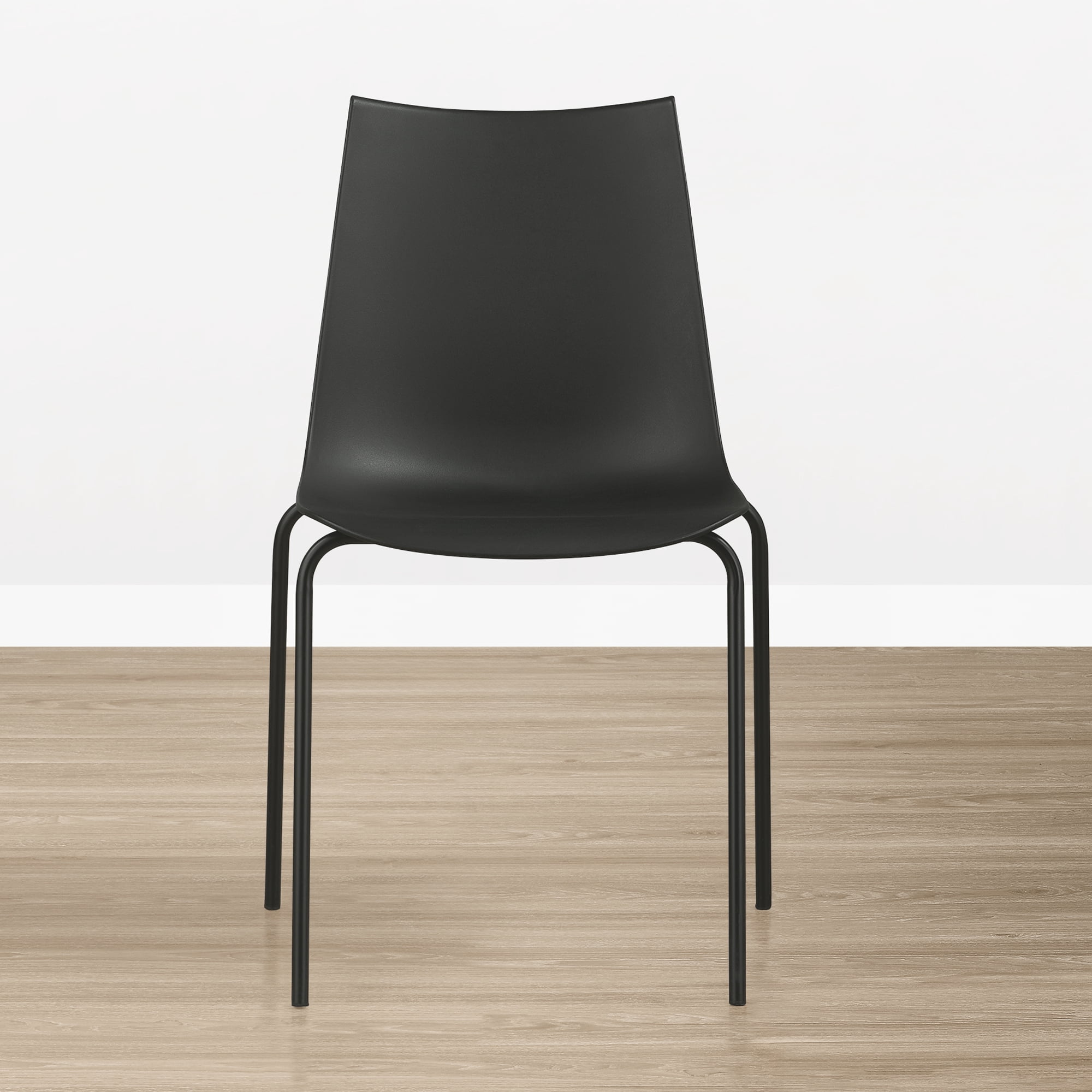 Spruce & Spring Modern Stackable Dining Chairs, Set of 4 Molded Plastic Kitchen Chairs with Metal Legs, Space-Saving Armless Design, BLACK