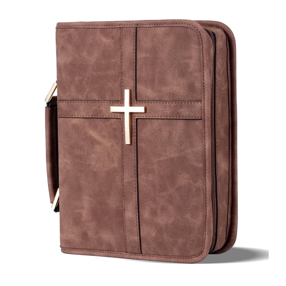 Funda para Biblia HFLZBRO de Cuero Vegano con Bolsillo para Teléfono Marrón