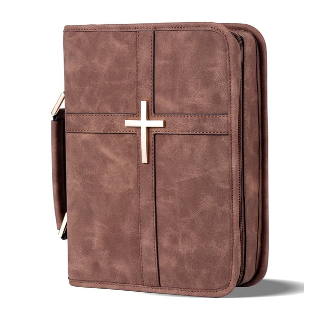 Funda para Biblia HFLZBRO de Cuero Vegano con Bolsillo para Teléfono Marrón