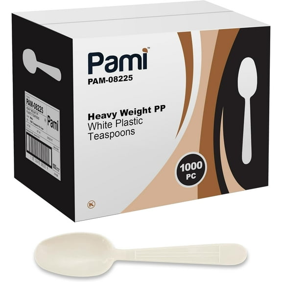 PAMI Heavyweight Plastic Teaspoons 1000 pack, Disposable White Cutlery for Parties, Catering, Takeout