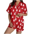 thumbnail image 6 of Lorytime Fall Pjs for Women Set Christmas Tree Short Sleeved Collared Button Down Shirt Sleep Shorts Cozy Loungewear, 6 of 9