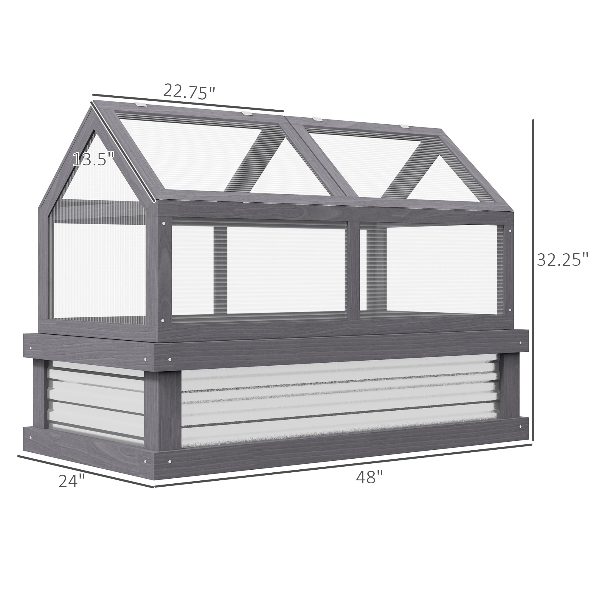 Outsunny Raised Garden Bed with Polycarbonate Greenhouse, Gray
