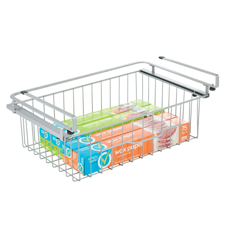 mDesign Compact Hanging Pullout Drawer Basket - Sliding Under Shelf Storage  Organizer - Metal Wire - Attaches to Shelving - Easy Install - for