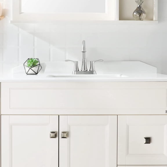 Swivel Spout 2-Handle Brushed Nickel Bathroom Sink Faucet with Metal Pop-up Drain and Faucet Supply Lines, Demeter 13627