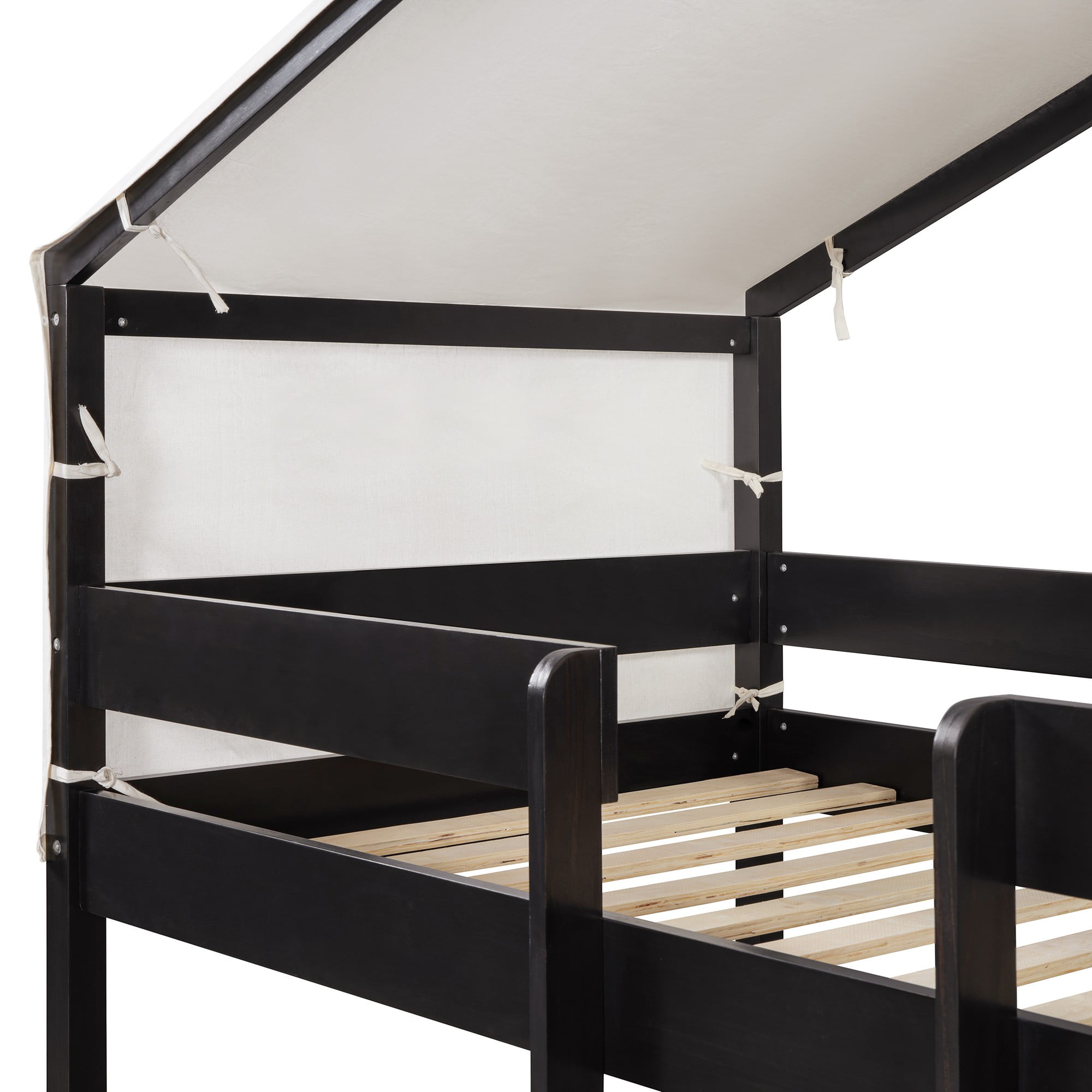Aukfa Twin over Twin Bunk Bed, Wood Bed Frame with House Top Tent for Kids Boys Girls, Espresso