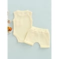 thumbnail image 4 of Genuiskids 2Pcs Summer Newborn Baby Girl Boy Romper Outfits Infant Boho Tank Onesie Sleeveless Solid Color Waffle Knit Bodysuit + Shorts Set, 4 of 9