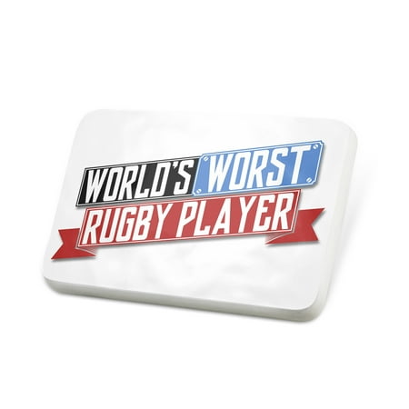 Porcelein Pin Funny Worlds worst Rugby Player Lapel Badge –