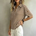 thumbnail image 4 of CBASIHI Womens Striped Waffle Knit T Shirts- Collared Loose Fit Summer Casual Trendy Short Sleeve Polo Shirts Brown Size S-2XL, 4 of 6