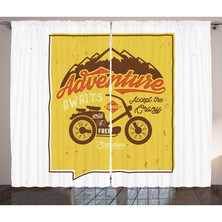 Poster Bedroom Set Free Ship Adventure Awaits Curtains 2 Panels Set, Retro Poster with Wild and Free Quote Motorbike Mountains Graphic, Window Drapes for Living Room Bedroom, 108W X 96L Inches, Mustard Brown Red, by Ambesonne ()