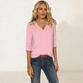 thumbnail image 4 of Hilenly 3/4 Sleeve Tops for Women V Neck Tunics Summer Shirts Solid Color Cotton Basic Tees Blouse, 4 of 8
