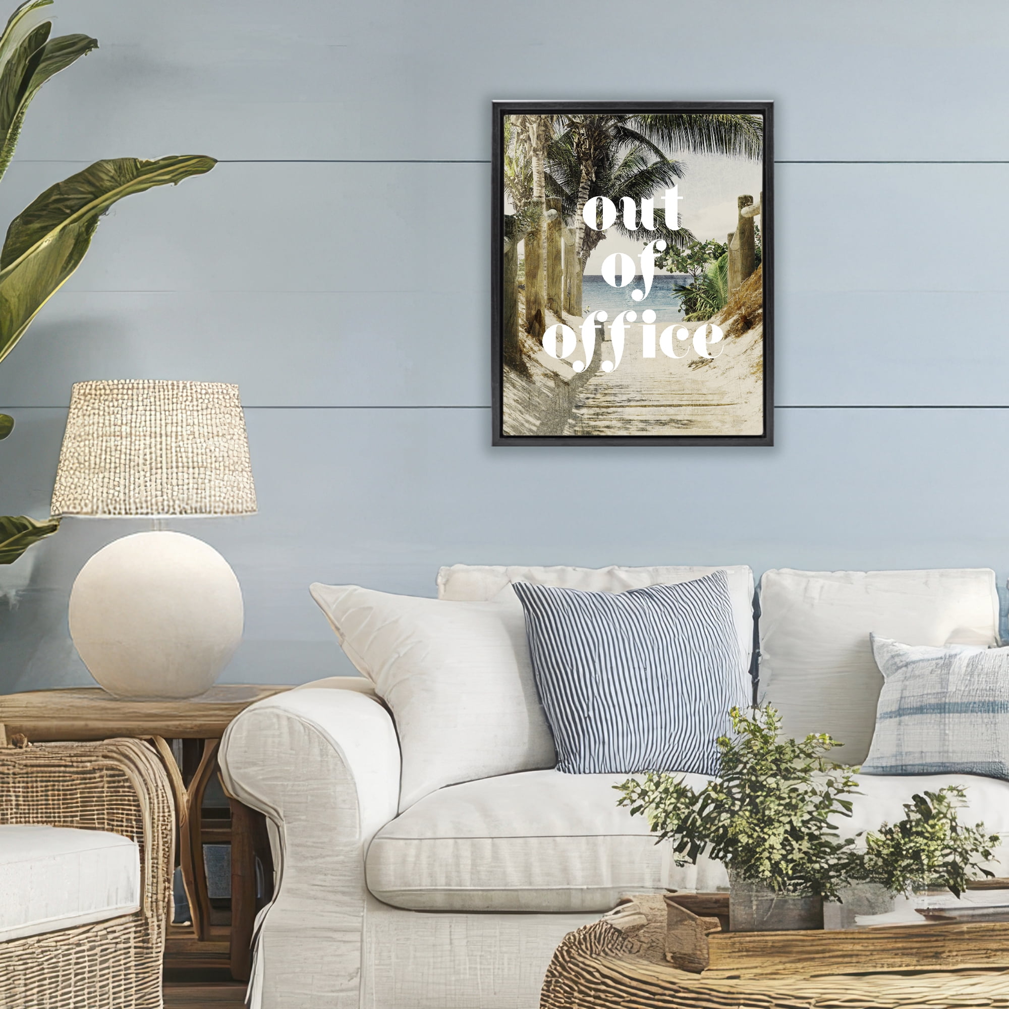 Out of Office Beach Path Black Framed Floater Canvas Wall Art, design by Lil' Rue