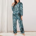 thumbnail image 2 of Salouo Blue Color Cactus Pattern Women's Pajamas Set Long Sleeve Button Down Sleepwear Soft Pj Lounge Sets for women 2 Piece Pjs Set with Long Pants-Medium, 2 of 7