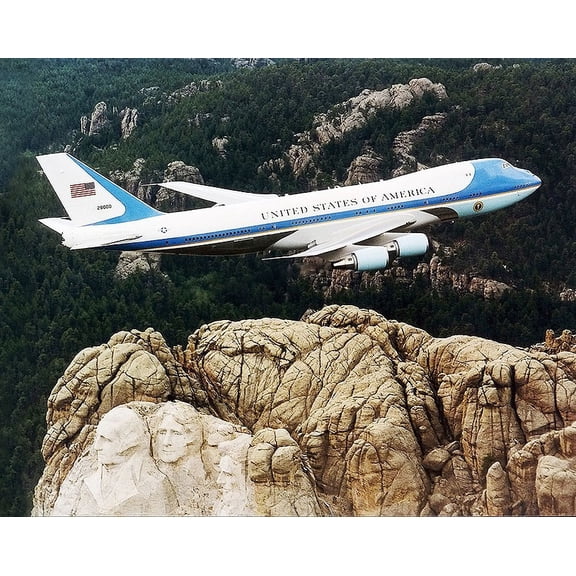 Air Force One 747 Over Mount Rushmore - 12x18 Inch Laminated Aviation Poster - Stunning Detail and Bold Colors