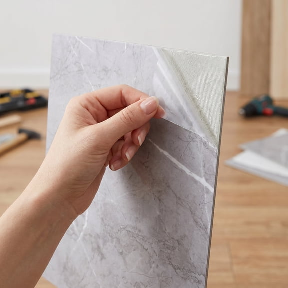 OFFIGAM Waterproof Grey PVC Self-Adhesive Vinyl Tiles for Home 10Pcs