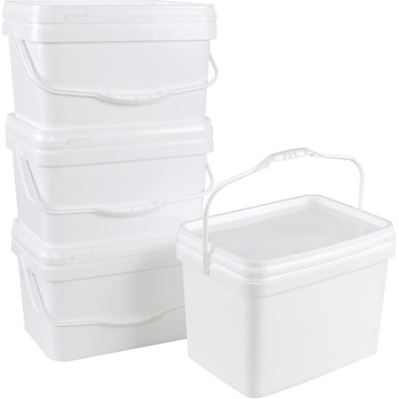 Zopnny 4 Pcs 2.6 Gallon Plastic Bucket with Lid, Food Grade Bucket 10L Utility Industrial Pail with Handle (White)