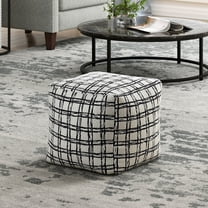 Modern Square Pouf Pattered Black White Fabric Ottoman