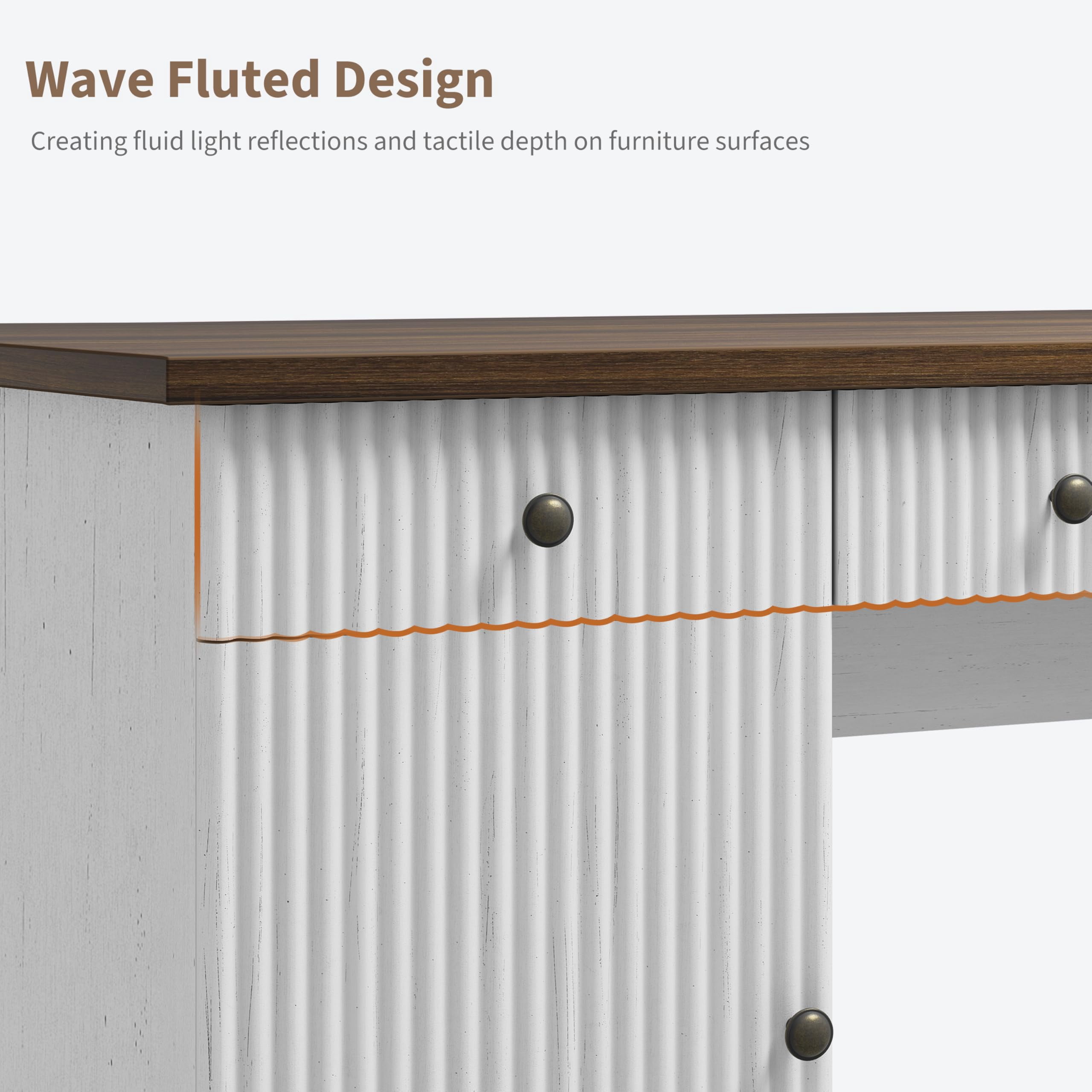 BouPower Executive Desk with File Drawers,60" Fluted Home Office Desk,Gaming Desk,Wood Computer Table for Home Office,Study,Living Room and Bedroom