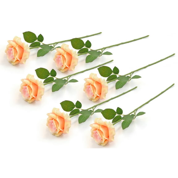 Decorative Artificial Yellow Rose Flower Set of 6, 22-inch Length