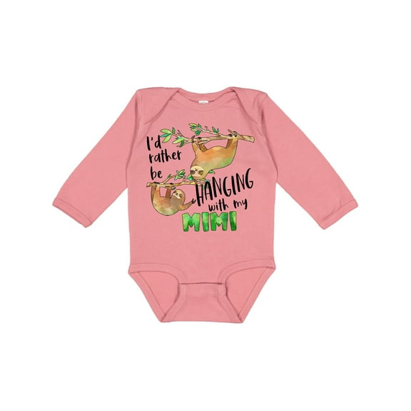 Inktastic Id Rather Be Hanging with My Mimi Cute Sloths Boys or Girls Long Sleeve Baby Bodysuit