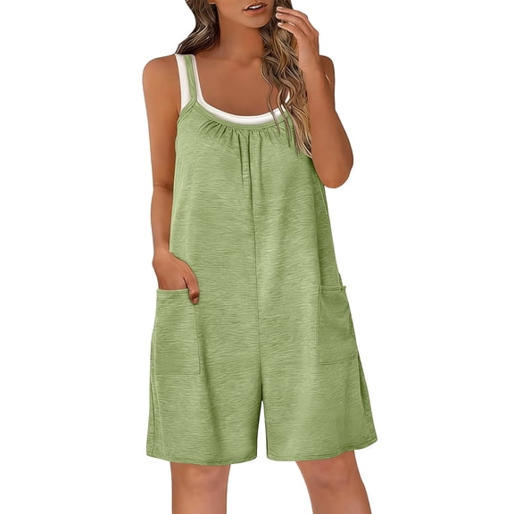 Tsesme Spaghetti Strap Rompers for Women Sleeveless Loose Fits Overall Shorts 2026 Summer Lightweight Shorts Jumpsuit,Green-b,S