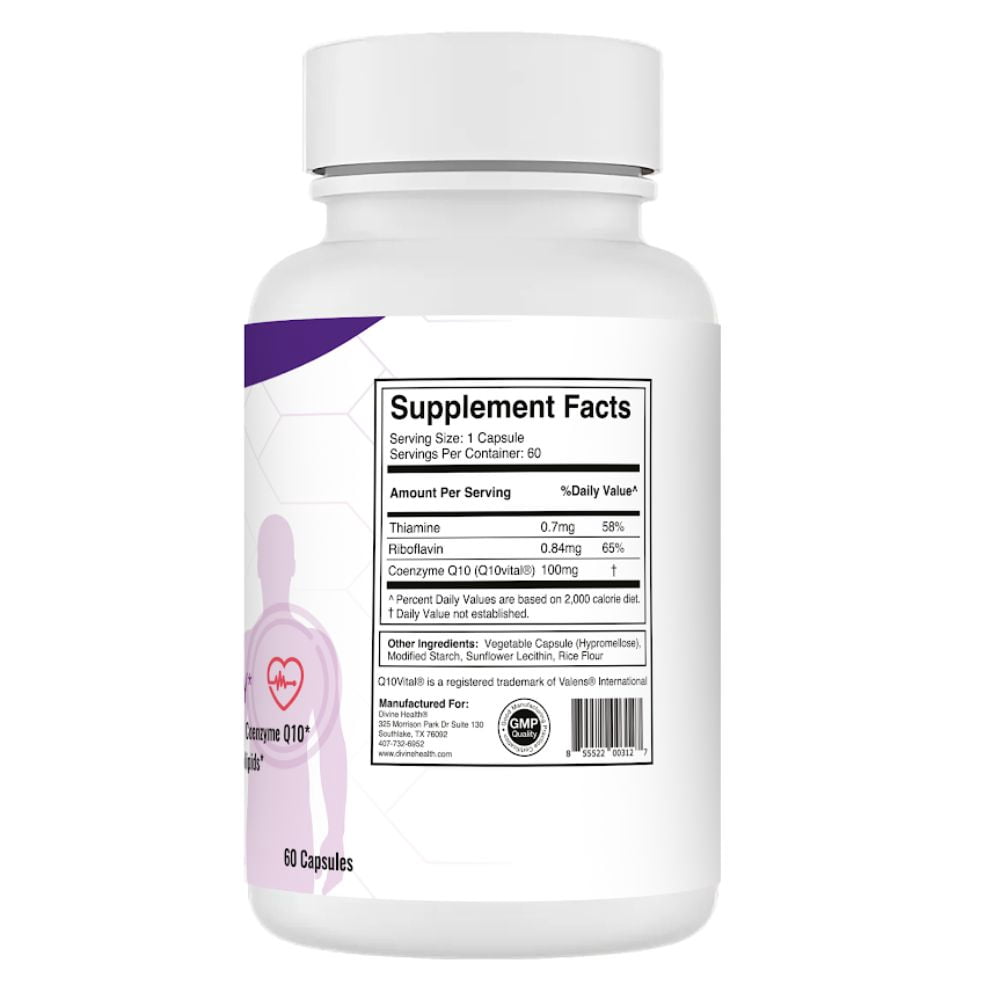 Dr. Colbert, MD Q10 Vital | CoQ10 | by Divine Health | 100mg Coenzyme-Q10 | Riboflavin | Thiamine | 60 Capsules