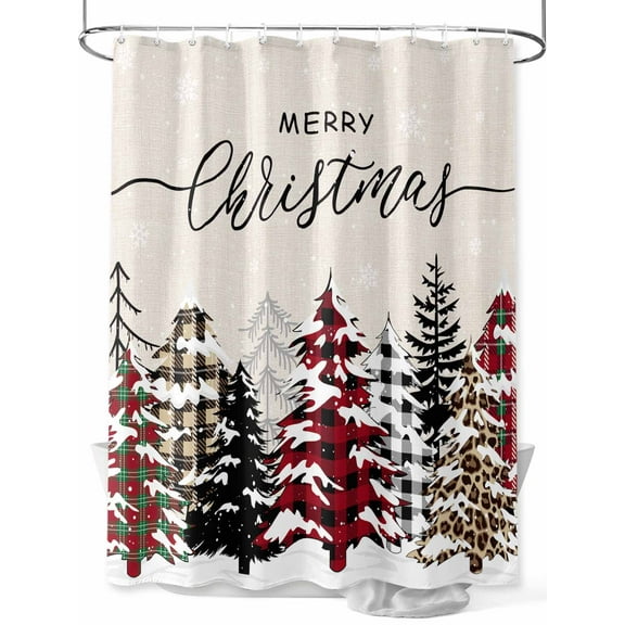 Rustic Christmas Tree Small Stall Shower Curtain, Waterproof Shower Curtains for Bathroom, Winter Xmas Tree Snowflake Washable Fabric Cloth Bath Curtain for Bathtub Decoration with Hooks 36x72 Inches