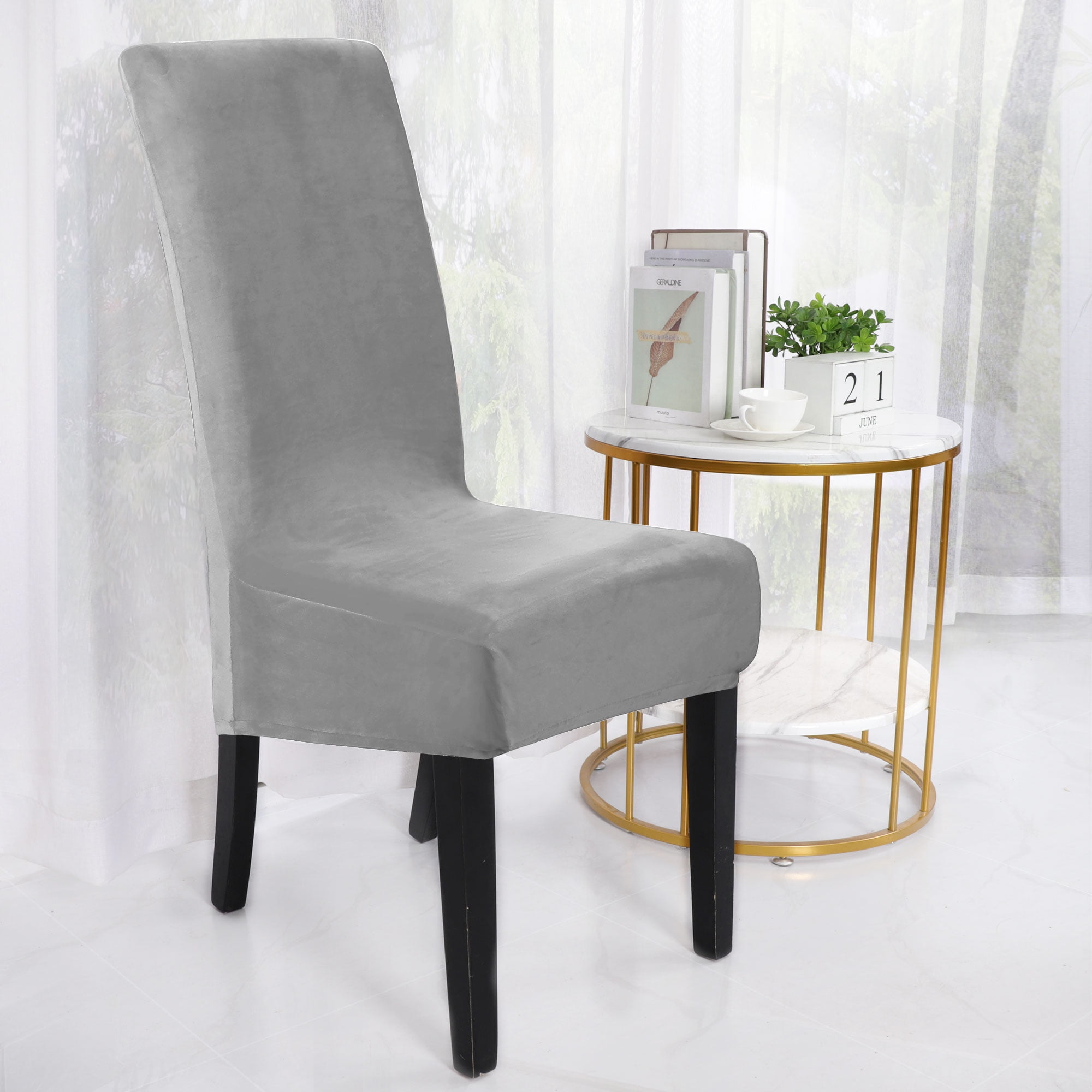 PiccoCasa 2Piece Stretch Velvet Plain Dining Chair Covers Slipcover