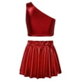 thumbnail image 2 of YIZYIF Kids Girls Glossy Dance Outfit Cheerleading Uniform Single Shoulder Shiny Crop Top with Pleated Skirt Red 3-4, 2 of 7