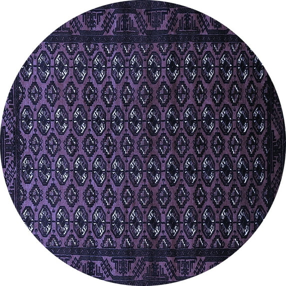 Ahgly Company Machine Washable Indoor Round Oriental Blue Industrial Area Rugs, 5' Round