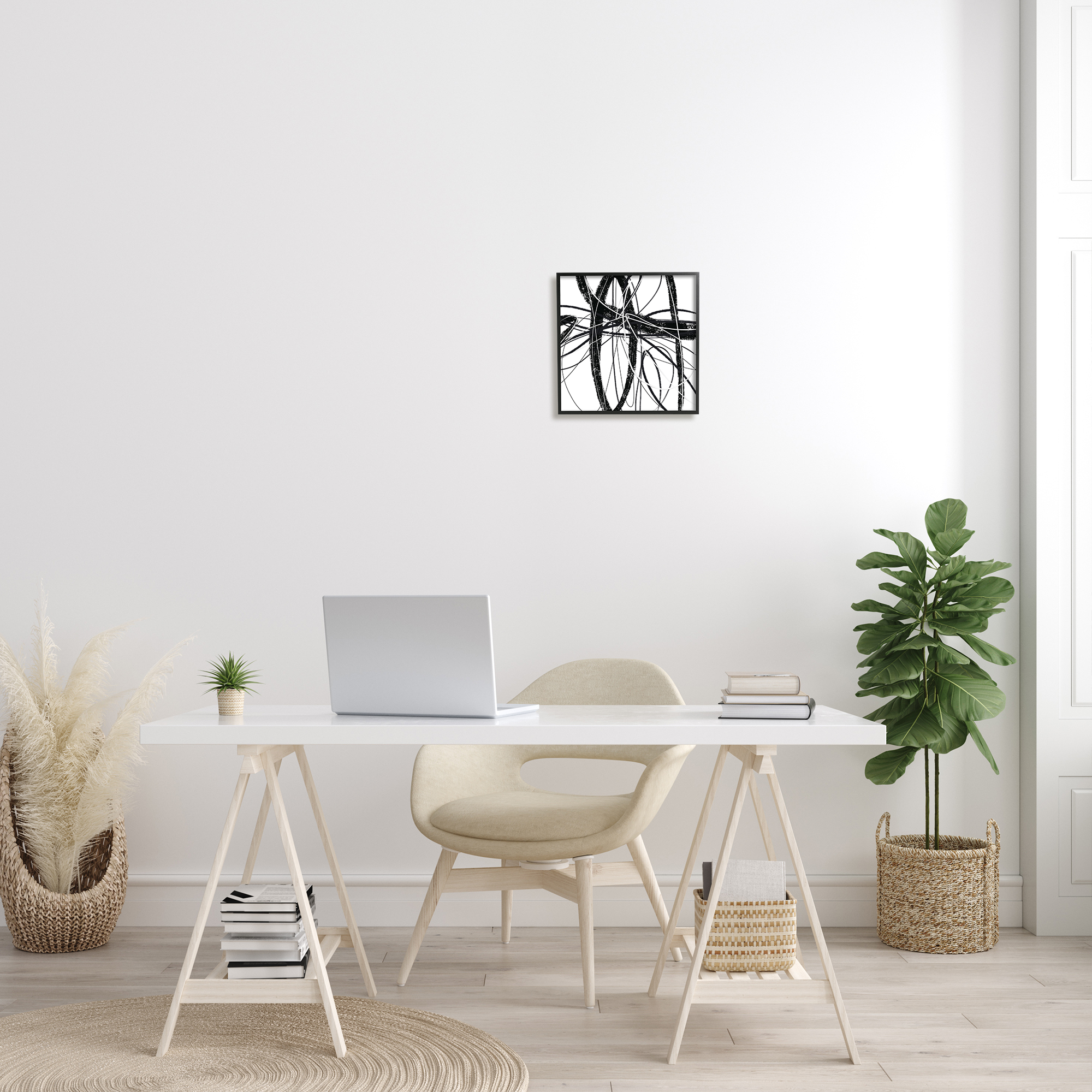 Stupell Home Décor Industries Distressed Black Fluid White Lines Abstract Pattern, 12 x 12, Designed by Lisa Ridgers