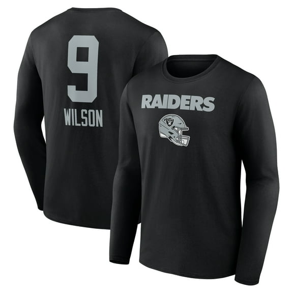 Men's Tyree Wilson Black Las Vegas Raiders Team Wordmark Player Name & Number Long Sleeve T-Shirt