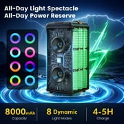 JYX Party Speaker, Portable Outdoor Bluetooth Speaker with 2 Microphones, Led Lighting, Retro Leather Deep Bass PA System for Singing, T39