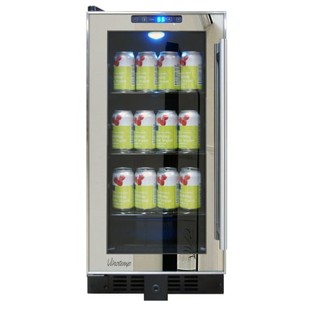 Vinotemp - 68-Can Beverage Cooler with Mirrored Trim - Silver