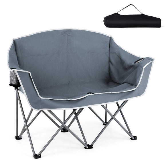 Costway Chaise de Camping Double Duo avec Accoudoirs Porte-Gobelets Sac de Transport Chaise de Pelouse Robuste Gris