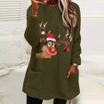 thumbnail image 1 of Pisexurs Hauts pour Femmes Habillés Décontractés Automne, Blouse de Noël Col Rond et Hiver Ample Imprimée avec Poche Manches Longues/vert Armée,(m), 1 of 1