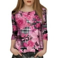 thumbnail image 4 of NAMTYQX Cancer Shirts for Women Pink Ribbon Print Lounge Boxy Fit 3/4 Sleeve Pink Size L, 4 of 5