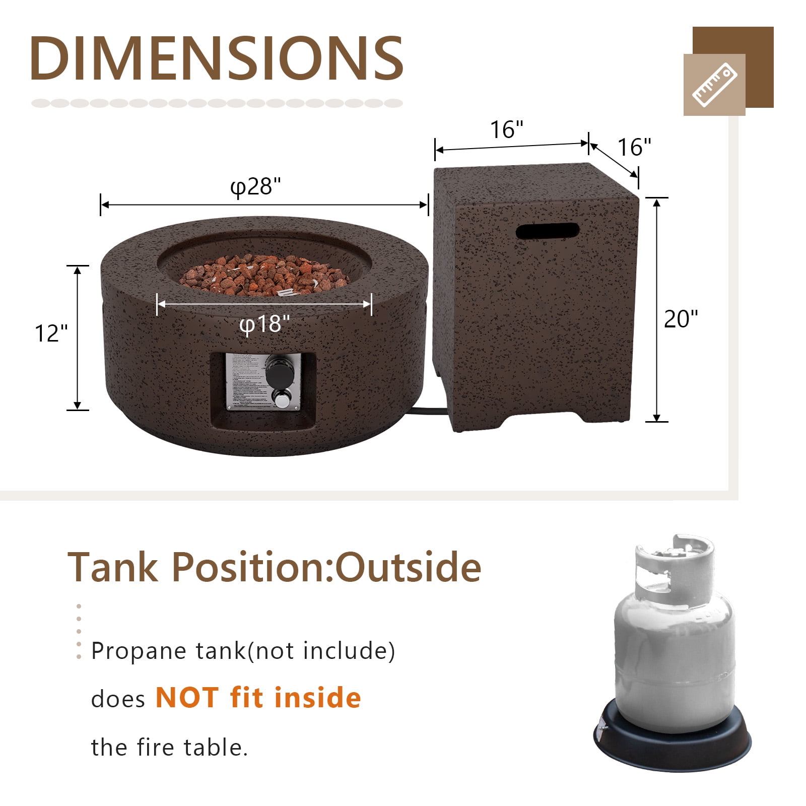 MOALCOFER 28'' Propane Gas Fire Pit with Tank Cover,40,000 BTU Outdoor Fire Pit Lava Rocks&Cover