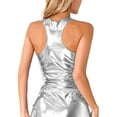 thumbnail image 2 of DPOIS Womens Shiny Metallic Sleeveless Racer Back Camisole Tank Top Vest Silver M, 2 of 7