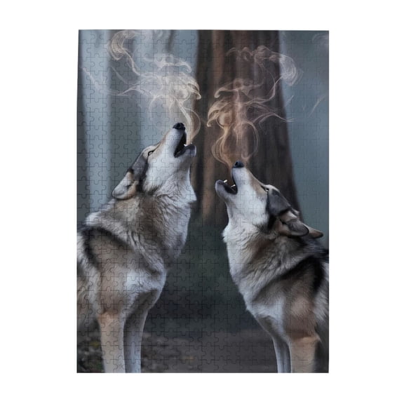 500-Piece Wooden Jigsaw Puzzle for Adults - Spiritual Wolves Howling Forest , Interlocking Pieces with Guide Letters, Holiday Gift & Home Decor