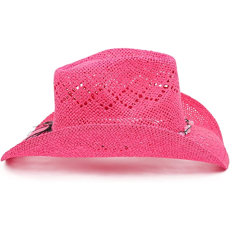 Straw Cowboy Hat for Women with Beaded Trim and Shapeable  display picture 1