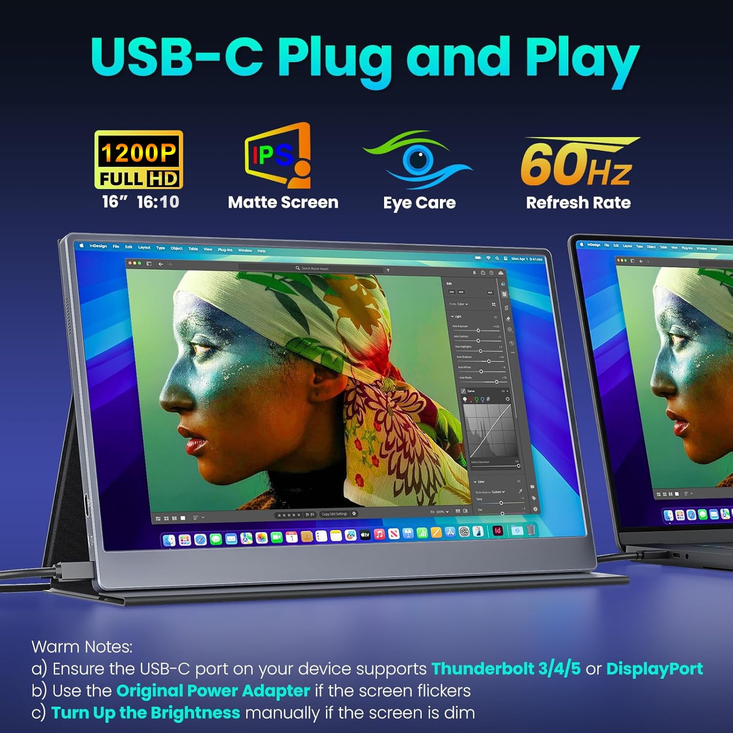 Prociv 16''Portable Monitor, Full HD (1920x1200) Computer Monitor for Laptop, Desktop, MacBook, Phones, Tablet, PS5/4, Xbox, Switch, IPS Gaming Monitor,60Hz, Black