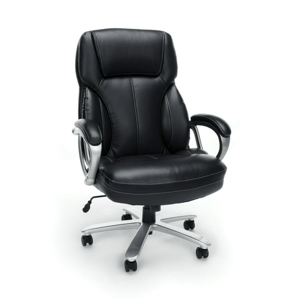 Essentials by ESS-202 Big and Tall Leather Executive Office Chair with Arms, Black/Silver 