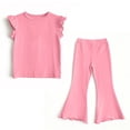 thumbnail image 4 of Zpanxa Girls Matching Sets Solid Color Flutter Sleeve Sleeveless Top with Flared Long Pants 2 Piece Set 4 Years, 4 of 6