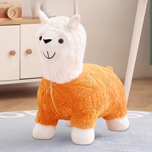 15.7In Upholstered Lamb Fleece Foot Stool Soft High Density Sponge Cushion Sturdy Wooden Frame Non Slip Floor Protection Multifunctional for Entryway Living Room Bedroom Shoe Changing Foot Rest