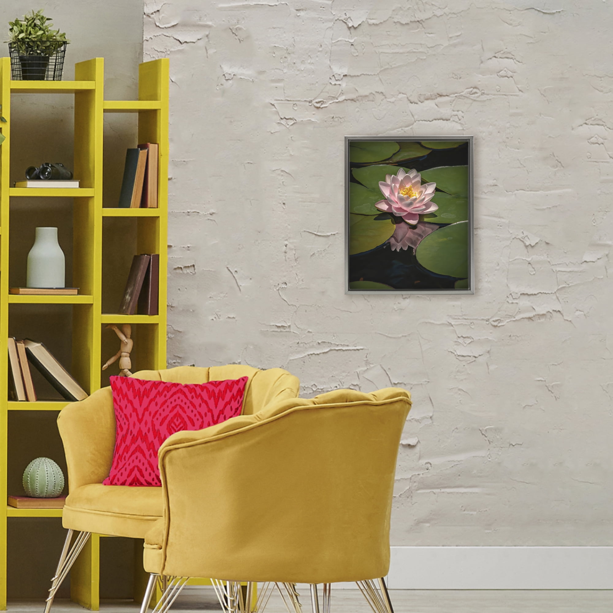 Pink Lotus Among Lily Pads Gray Framed Floater Canvas Wall Art, design by Phillip Flowers