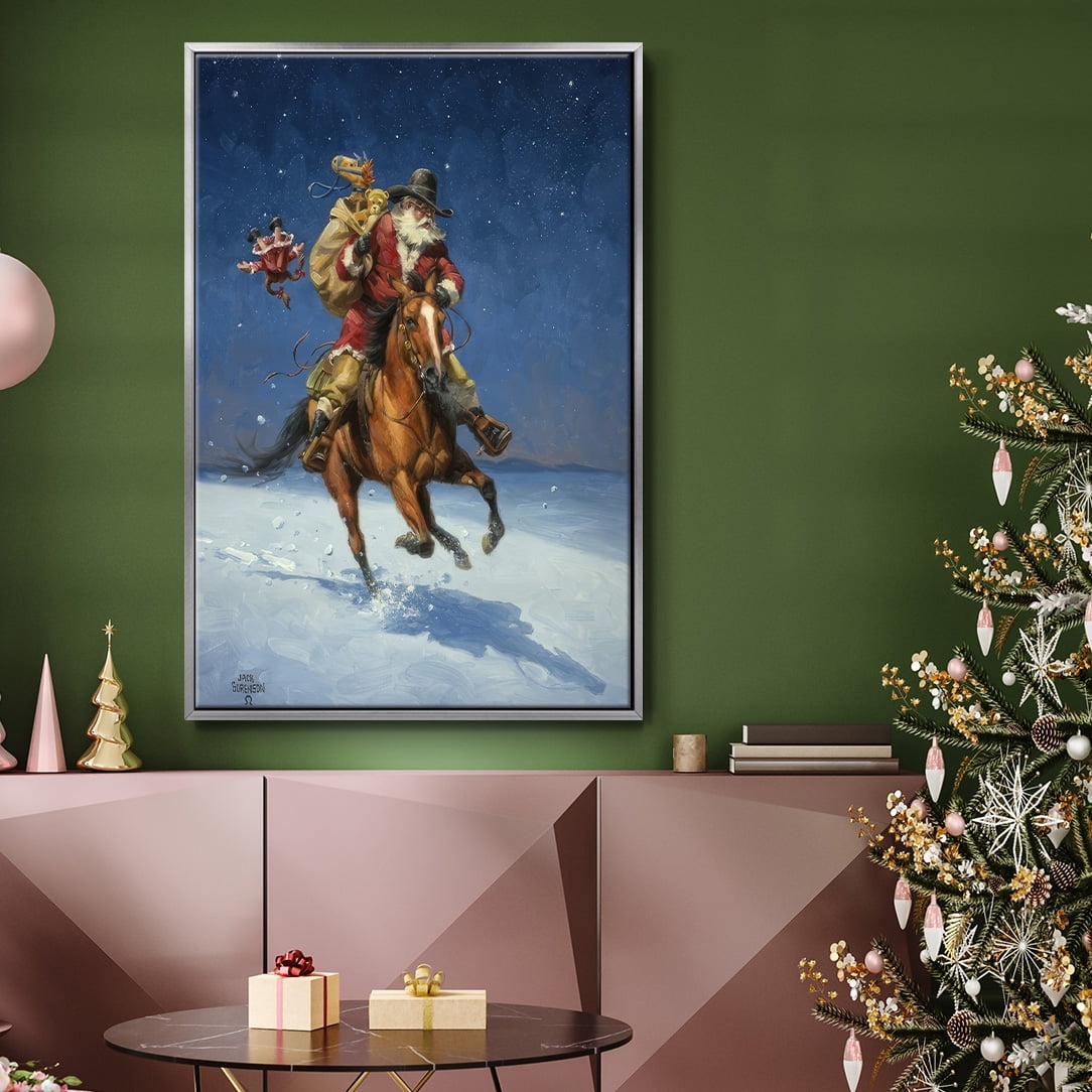 Midnight Rider - Framed Gallery Wrapped Holiday Canvas - 17 x 25 - Silver Frame