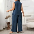 thumbnail image 5 of Oplxuo Women Suits 2 Piece Sets Button Lapel V Neck Sleeveless Blazer Vest and Wide Leg Pants Suit Matching Outfits, 5 of 7