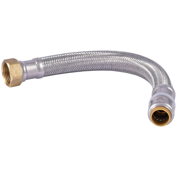 SharkBite Max 1/2 Inch x 3/4 Inch FIP x 12 Inch Stainless Steel Braided Flexible Water Heater Connector Push to Connect Brass Plumbing Fitting PEX Pipe Copper CPVC PE-RT HDPE UR3068FX12