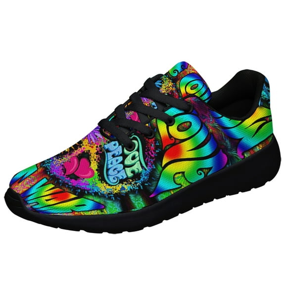 Make Love Not War Hippie Shoes Sneakers for Women Men Black Size 3.5